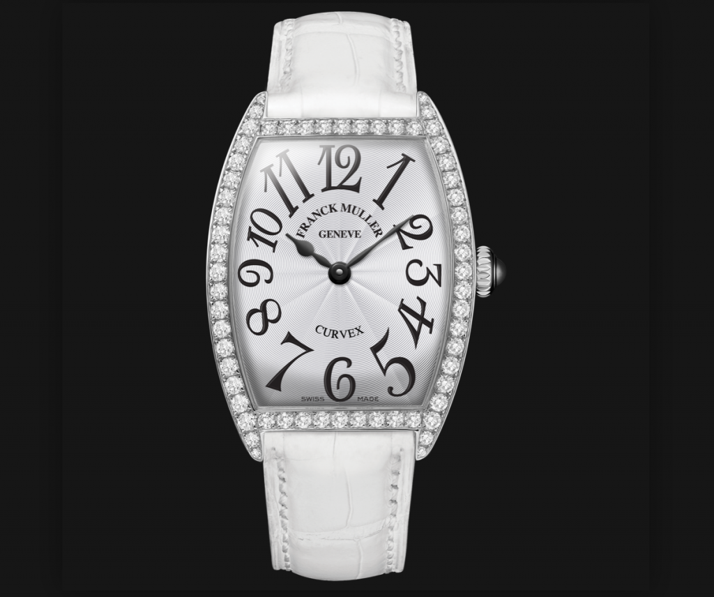 The white dial fake watch is decorated with diamonds.