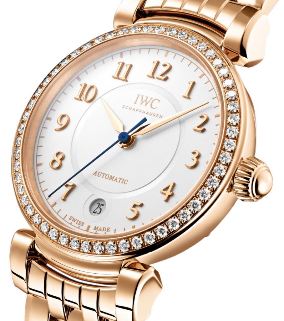 The white dial fake watch is decorated with diamonds.